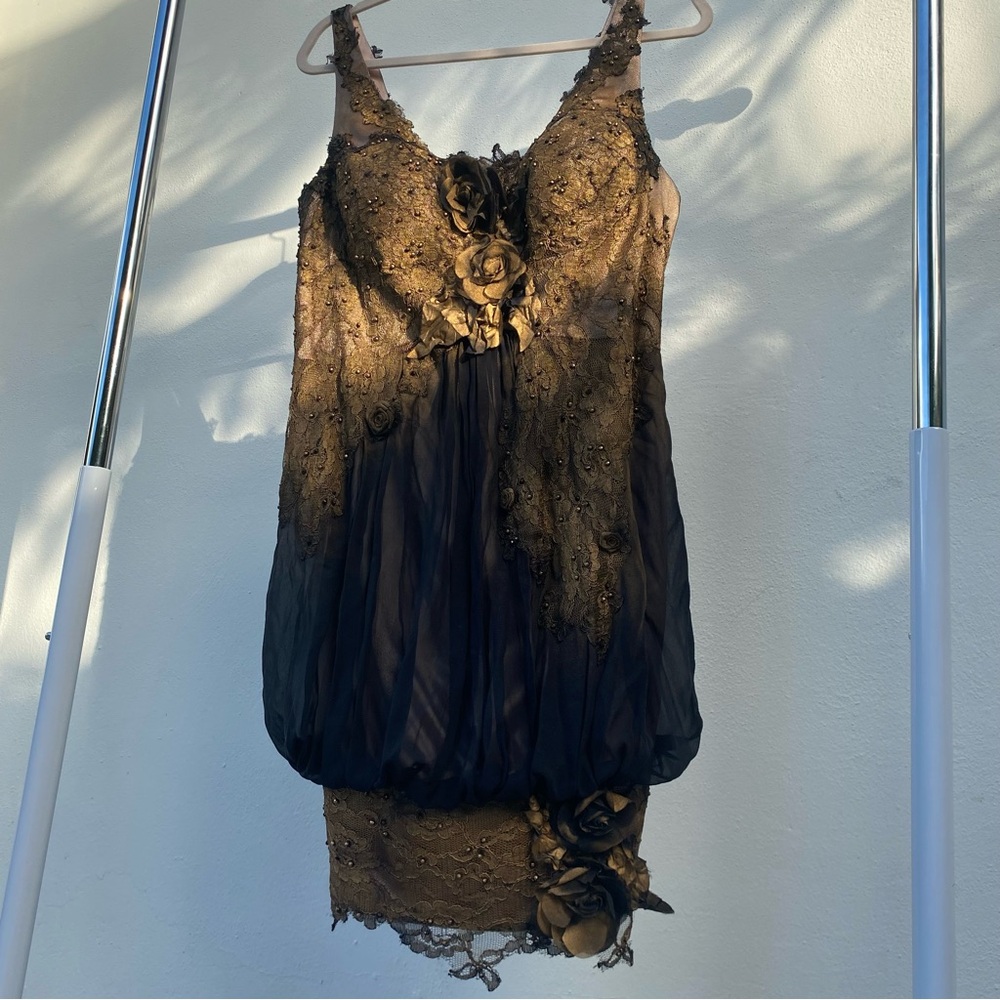 Jovani 100% Silk Gold & Black Ombré Beaded Dress Size Extra Large XL - Picture 3 of 13